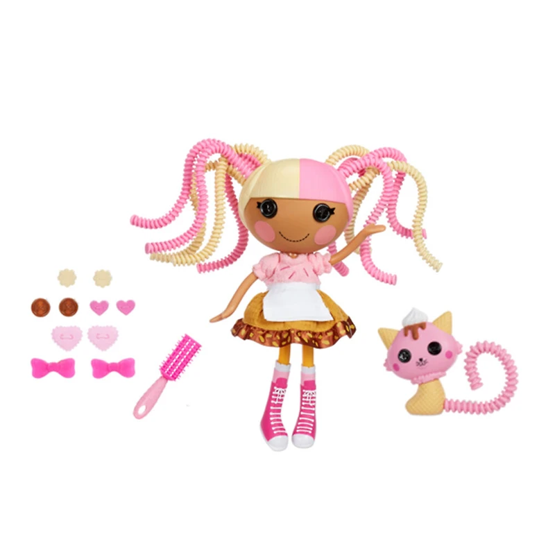 Lalaloopsy Silly Hair Doll - Scoops Waffle Cone with Pet Cat, 13" ice cream theme hair styling doll