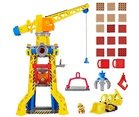 Rubble and Crew, coffret Bark Yard Crane Tower avec figurine articulée Ruben, bulldozer et sable Kinetic Build-It Play Sand