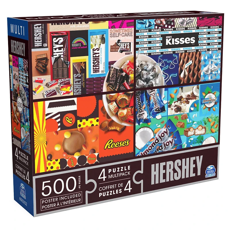 Hershey's, Coffret de 4 puzzles, 500 pièces qui se combinent pour former un méga puzzle : Reese's, Hershey's Kisses, Almond Joy