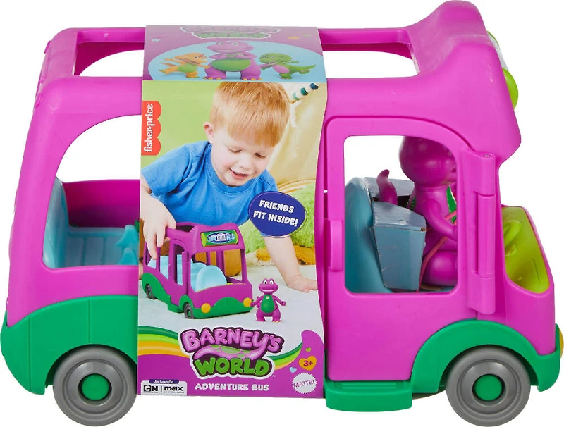 Véhicule jouet à pousser L'autobus des Aventures et figurine de Barney Le Monde de Barney de Fisher-Price,