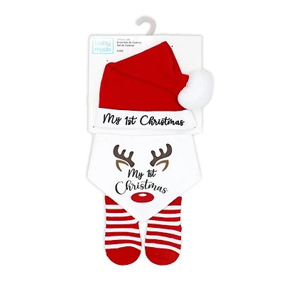 Baby Mode My 1st Christmas Hat, Bib and Sock Set Reindeer