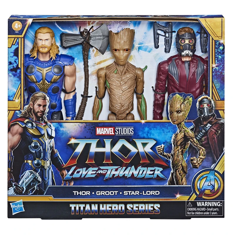 Marvel Avengers Titan Hero Series Thor: Love and Thunder, 3 figurines de 30 cm, Thor, Groot et Star-Lord