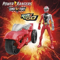 Power Ranger Dino Fury Rip N Go, Moto de combat T-Rex et Ranger rouge Dino Fury