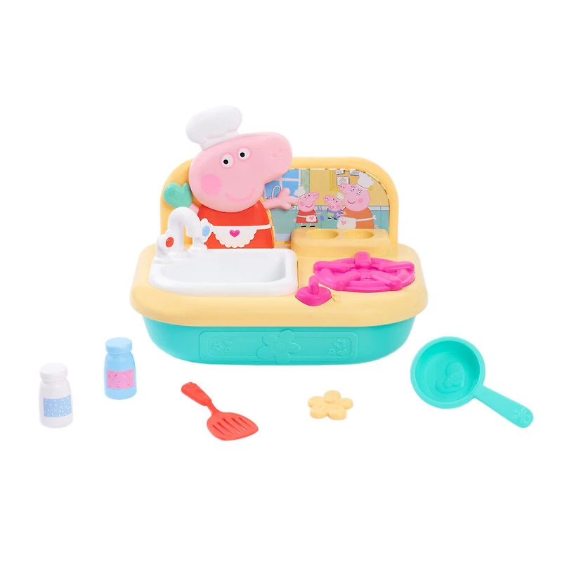 Peppa Pig Cooking Fun Table Top Kitchen with Realistic Sounds, Includes Play Food, Frying Pan and Spatula