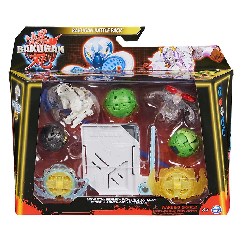 Bakugan Battle 5-Pack, Special Attack Bruiser, Octogan, Ventri, Hammerhead, Butterclaw, figurines articulées personnalisables qui tournent