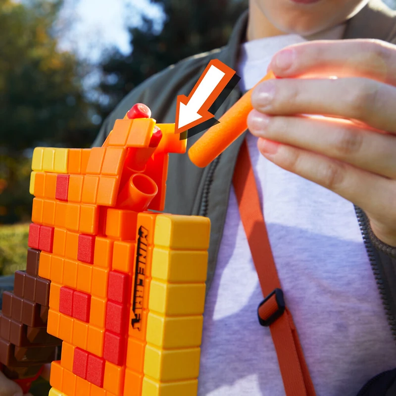 Nerf Minecraft Firebrand, Dart Blasting Axe, 6 Nerf Elite Foam Darts, Design Inspired by Minecraft Axe in the Game, Pull Down Priming, Minecraft Toys