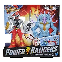 Power Rangers Dino Fury Battle Attackers - 2-Pack Red Ranger vs. Doomsnake Martial Arts Kicking Action Figure