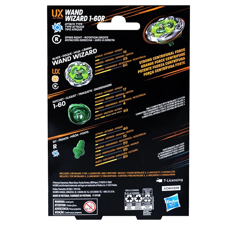 Beyblade X Starter Pack Wand Wizard 1-60R UX avec toupie et lanceur