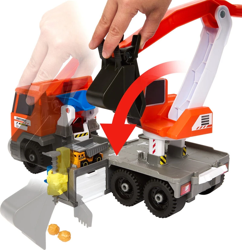 Matchbox-Action Drivers-Excavatrice transformable-Camion de chantier