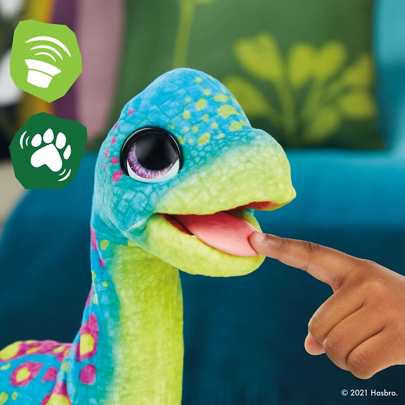 furReal, Sam le bronto glouton, animatronique interactif en peluche, plus de 40 sons et réactions