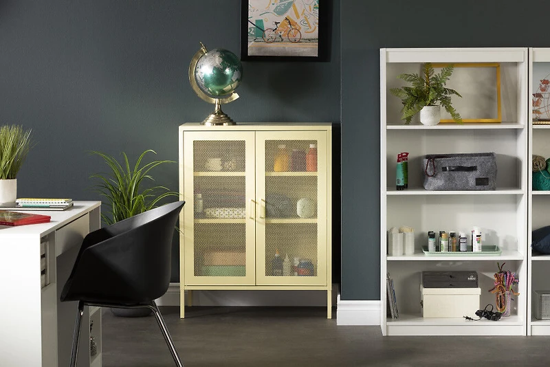 Crea Meuble de rangement avec portes grillagées en métal Jaune