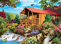 Time Away 1000 Piece Puzzle - "Cascading Cabin" - English Edition