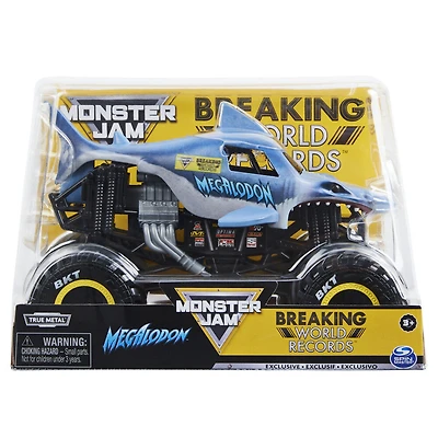 Monster Jam, monster truck officiel en métal moulé Megalodon Breaking World Records, échelle 1:24