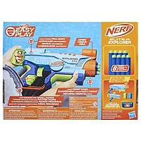 Nerf Elite Jr Explorer Easy-Play Blaster, Easy to Hold and Load and Blast, 8 Nerf Elite Darts, Toy Foam Blasters