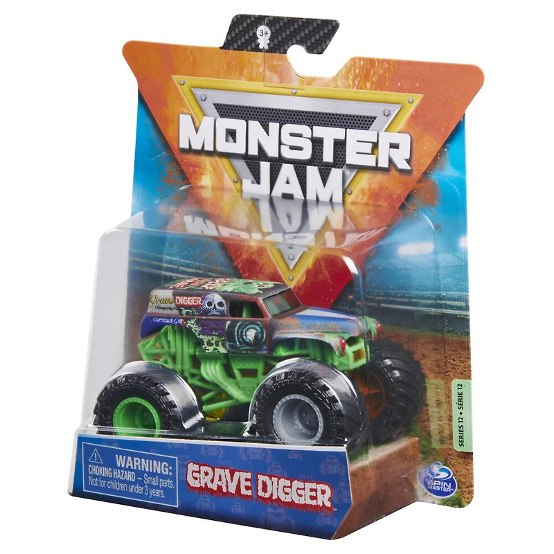 Monster Jam, Monster truck Grave Digger officiel, véhicule en métal moulé, série Wreckless Trucks, échelle 1:64