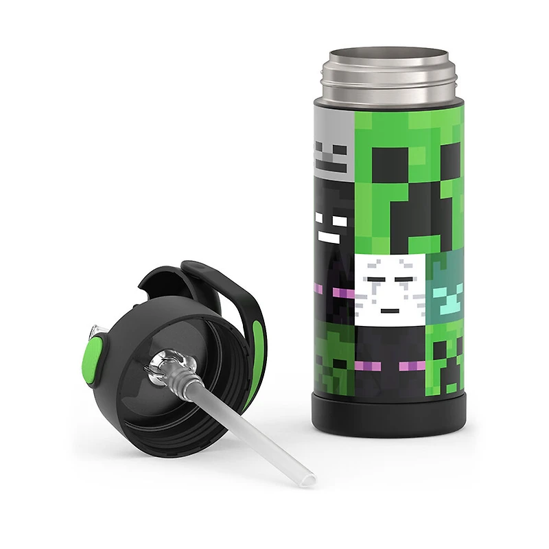 Bouteille isotherme en acier inoxydable FUNtainerMD avec paille, Minecraft, 414ml