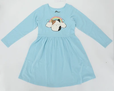 Squishmallows Cam with Rainbow Long Sleeve Dress Blue
