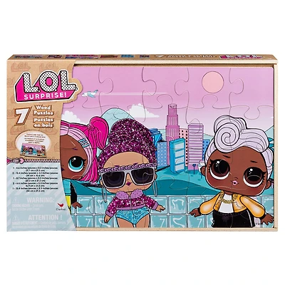 L.O.L. Surprise! 7-Pack Wood Puzzles in Wood Storage Tray