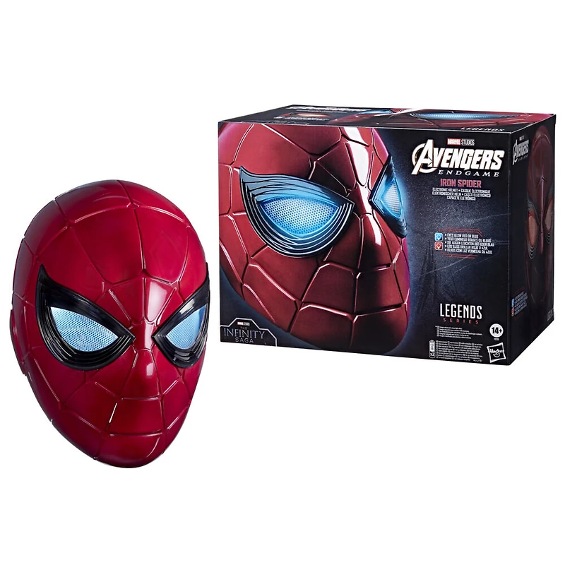 Marvel Legends Series Spider-Man, Casque électronique Iron Spider avec yeux lumineux, 6 réglages de luminosité et taille ajustable