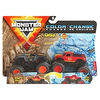 Monster Jam, Coffret de 2 monster trucks officiels en métal moulé Max-D vs Radical Rescue qui changent de couleur, échelle 1:64