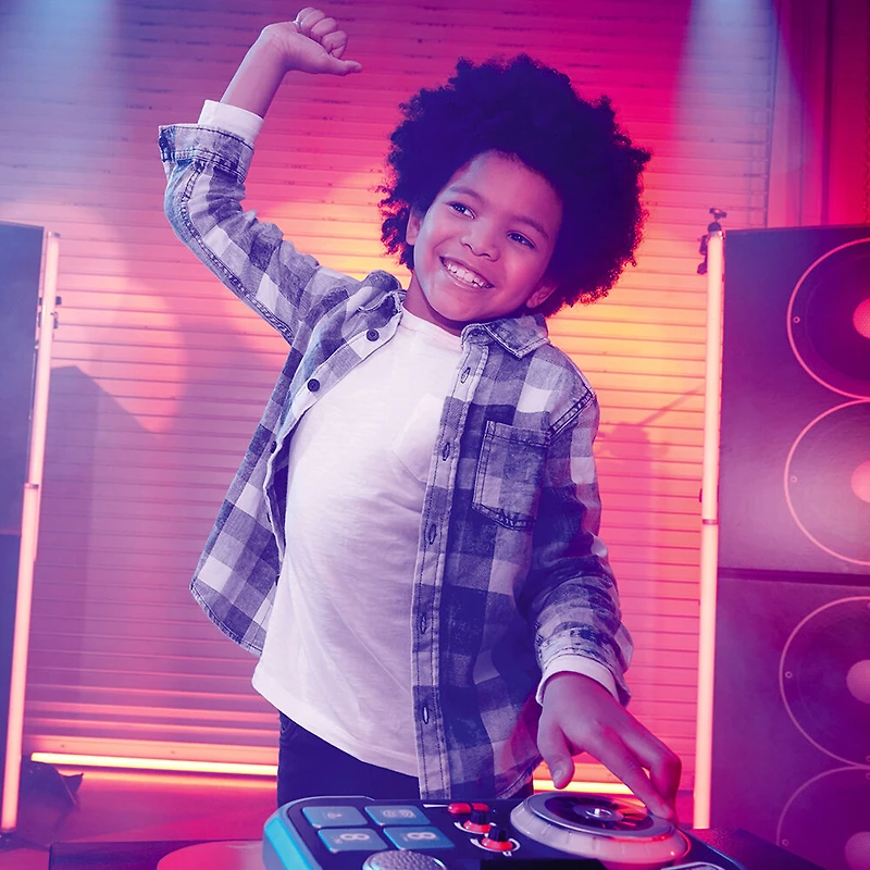 Table de mixage de DJ My Real Jam, table de mixage factice de DJ avec prise de casque d'écoute et étui, casque d'écoute non inclus