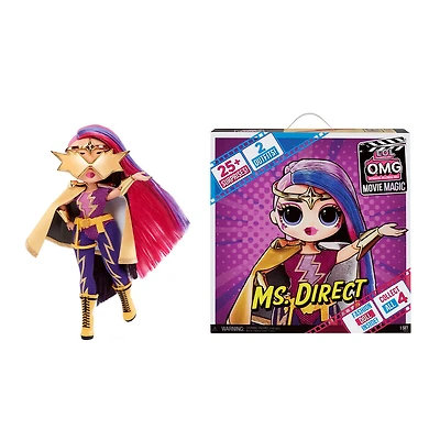 Poupée-mannequin LOL Surprise OMG Movie Magic, Ms. Direct, avec 25 surprises incluant 2 tenues tendance, lunettes 3D, accessoires de cinéma et jouet réutilisable
