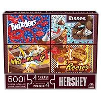 Hershey, Coffret de 4 puzzles de 500 pièces sur le thème des barres chocolatées Hershey, Twizzlers, Kisses, Reese's et Whatchamacallit