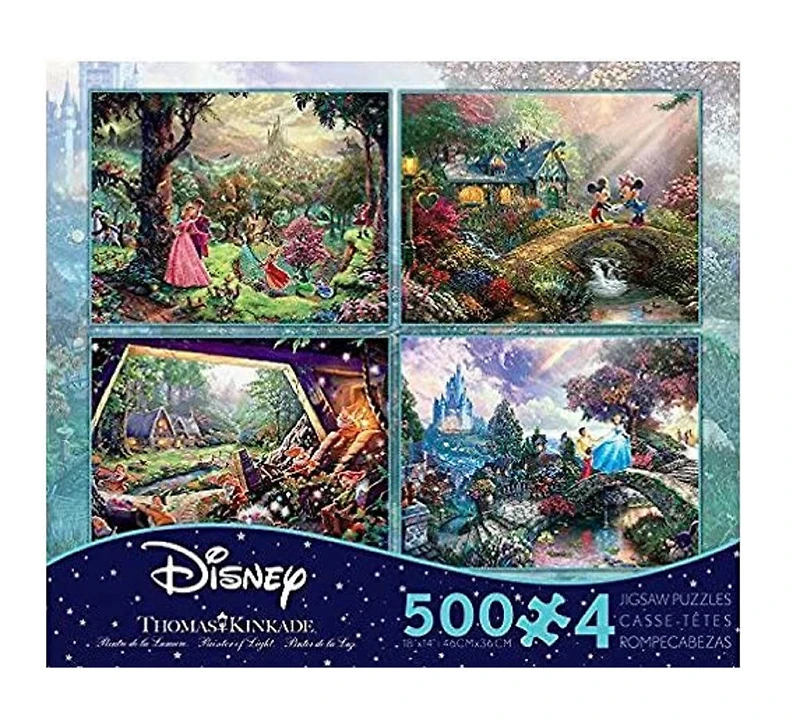 Ceaco Thomas Kinkade Disney 4-en-1 500 pièces Puzzle Multipack (Sleeping Beauty, Mickey, Snow White, Cendrillon)