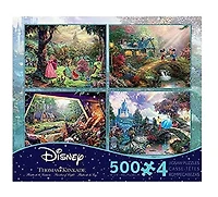 Ceaco Thomas Kinkade Disney 4-en-1 500 pièces Puzzle Multipack (Sleeping Beauty, Mickey, Snow White, Cendrillon)