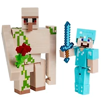 Minecraft - Créer-Un-Bloc - Figurines Steve Et Golem De Fer