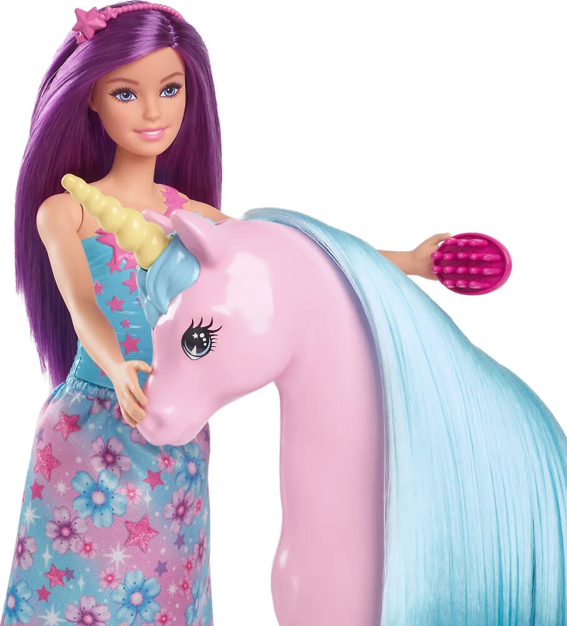Barbie-Coffret poupée et licorne-avec selle, brosse et accessoires