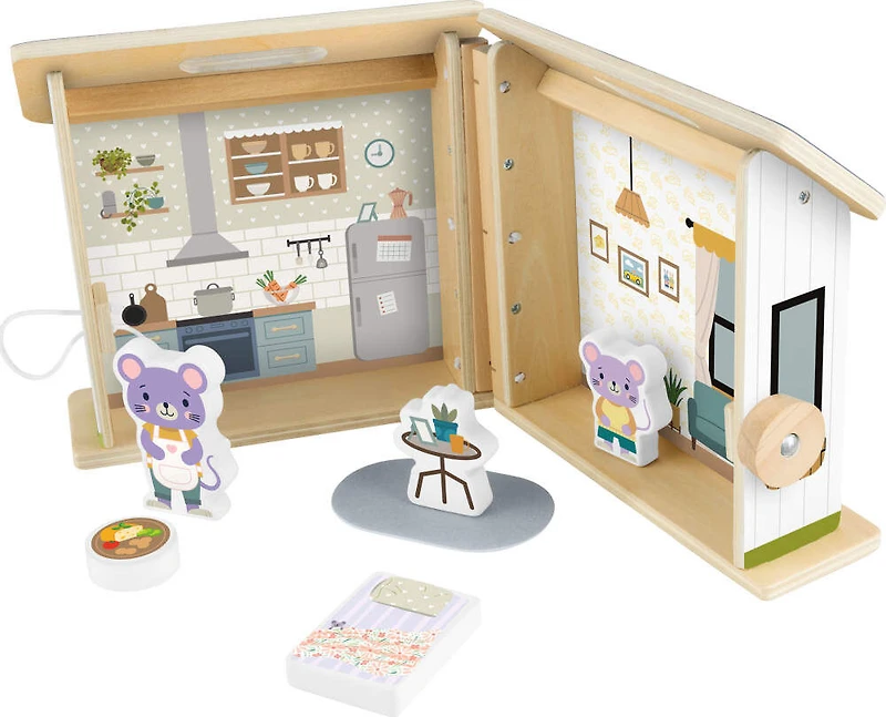 Fisher-Price Wooden On-the-Go Play House Dollhouse with 6 Play Pieces for Preschool Kids