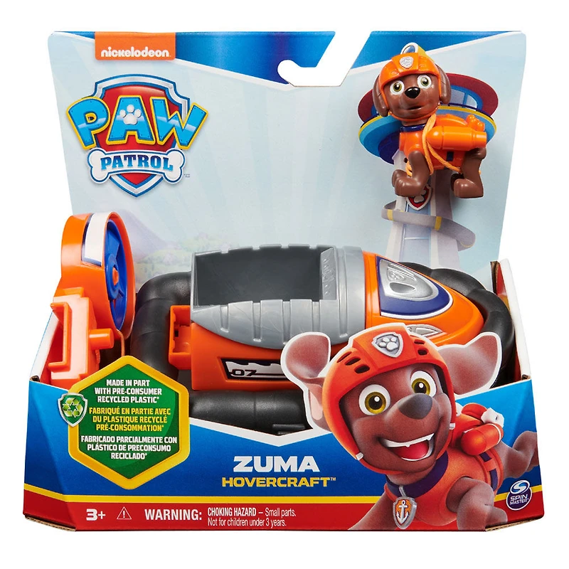 PAW Patrol, Zuma Hovercraft, Véhicule avec figurine articulée à collectionner, jouets respectueux de la planète