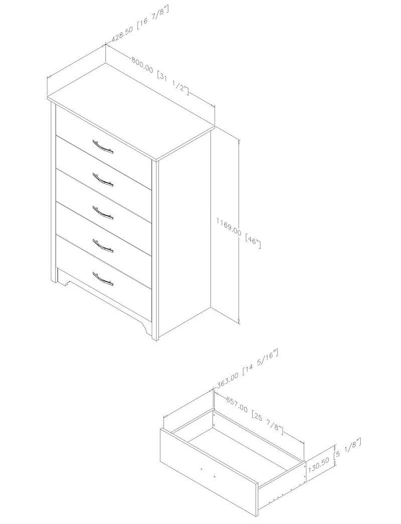 Fusion Commode 5 tiroirs- Noir solide