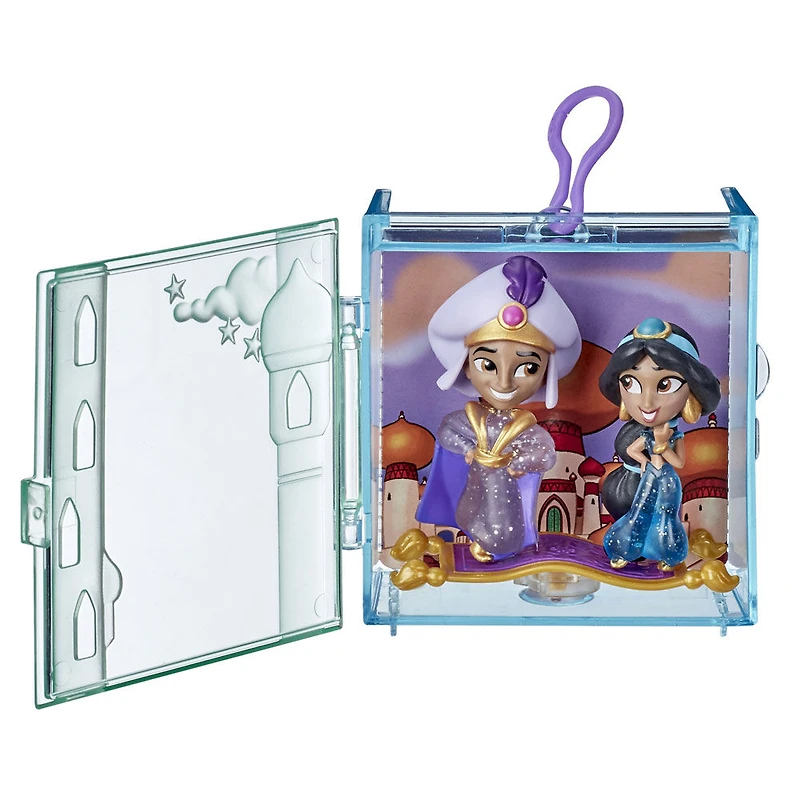 Disney Princess Comics, Duos parfaits Jasmine, jouet Aladdin à déballer, inclut 2 poupées, boîte-présentoir portative et support