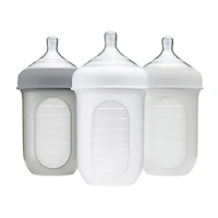 Boon Nursh Silicone Pouch Bottle 8 oz 3-Pack - Grey and White