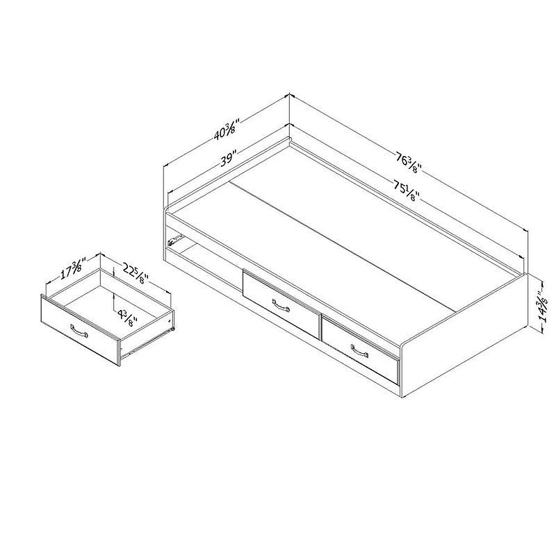 Ulysses Lit matelot 3 tiroirs- Myrtille