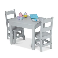 Table en bois et 2 chaises - Gris