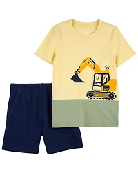 Ensemble 2 pièces t-shirt à imprimé de construction et short Carter’s