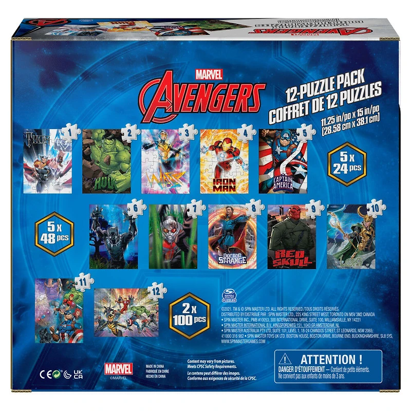 Marvel, 12 Pack Avengers Jigsaw Puzzles Captain America Iron Man Thor Hulk Wasp Black Panther Dr. Strange Red Skull Thanos