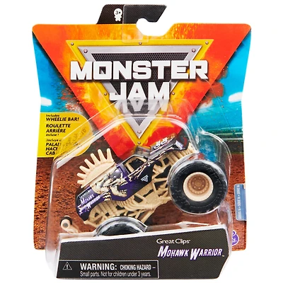 Monster Jam, Monster truck Mohawk Warrior officiel, véhicule en métal moulé, série Bone Yard Trucks, échelle 1:64