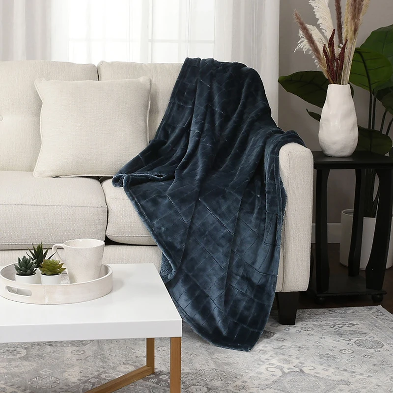 Recycled Cozy Textured Throw, Blue 50" x 60"