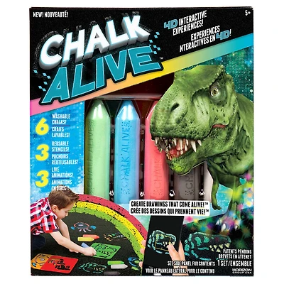 Chalk Alive Dino, fusée, voiture de course