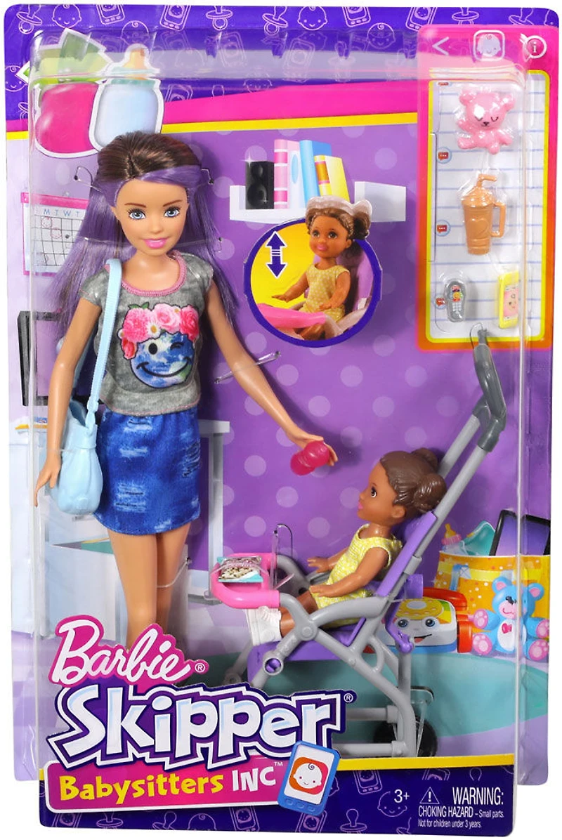 Barbie Babysitting Playset with Skipper Doll, Baby Doll, Bouncy Stroller and Themed Accessories
