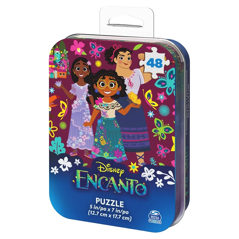 Disney Encanto, 48-Piece Jigsaw Puzzle Easy Flowers Cartoon Mirabel New Musical Movie Merch in Tin Box Package