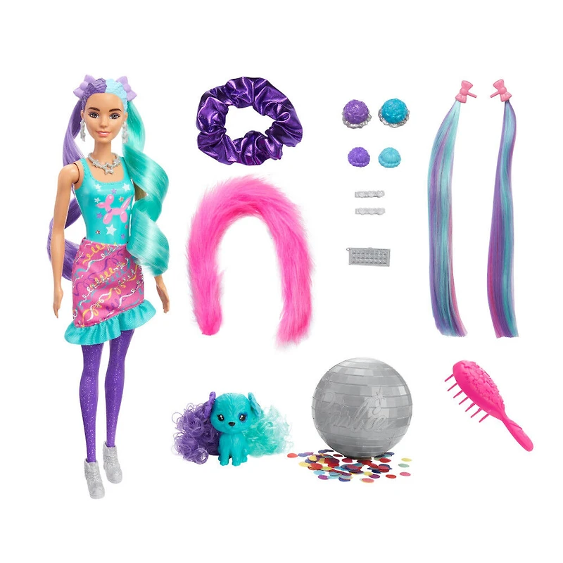Barbie Color Reveal Glitter! Hair Swaps Doll, Glittery Purple with 25 Surprises