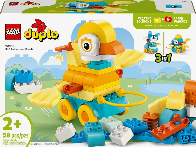 LEGO DUPLO Ma Ville Les Animaux sur Roues 3en1, Jouet de Construction pour un Jeu Imaginatif, Cadeau pour Tout-Petits 10448