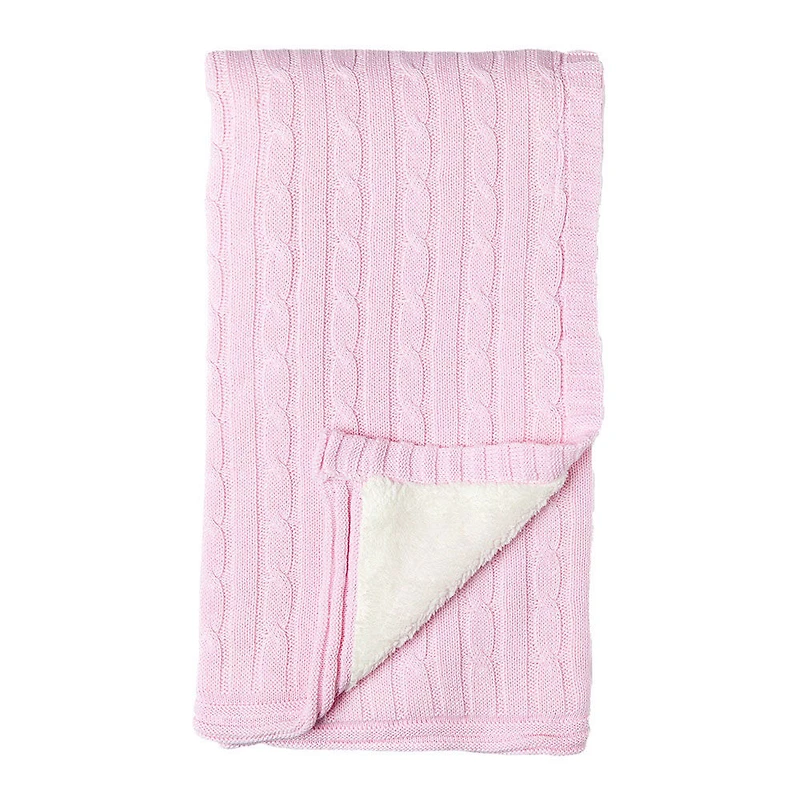 Pink Cable Knit Sherpa Baby Blanket
