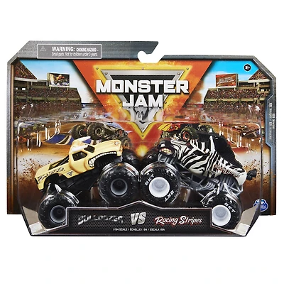 Monster Jam, Monster trucks officiels en métal moulé Bulldozer Vs. Racing Stripes, échelle 1:64