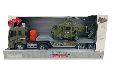 Dragon Wheels: City Service Camion de Transport avec Hélicoptère de l'armée